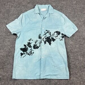 Asos Design Linen Shirt Mens 2XS Blue Floral Camp Collar Hawaiian Tropical Beach